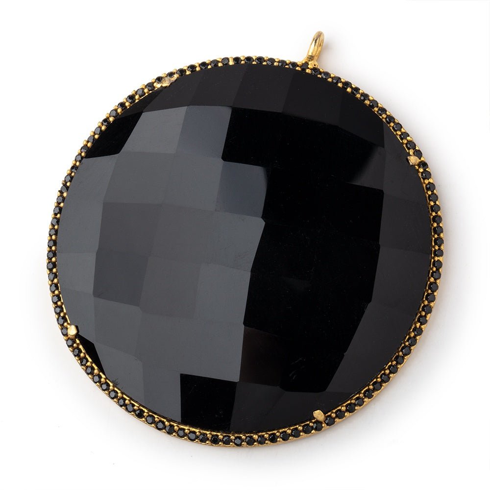 43mm Vermeil & Black CZ Bezel Black Chalcedony Coin Pendant 1 Focal Bead - Beadsofcambay.com