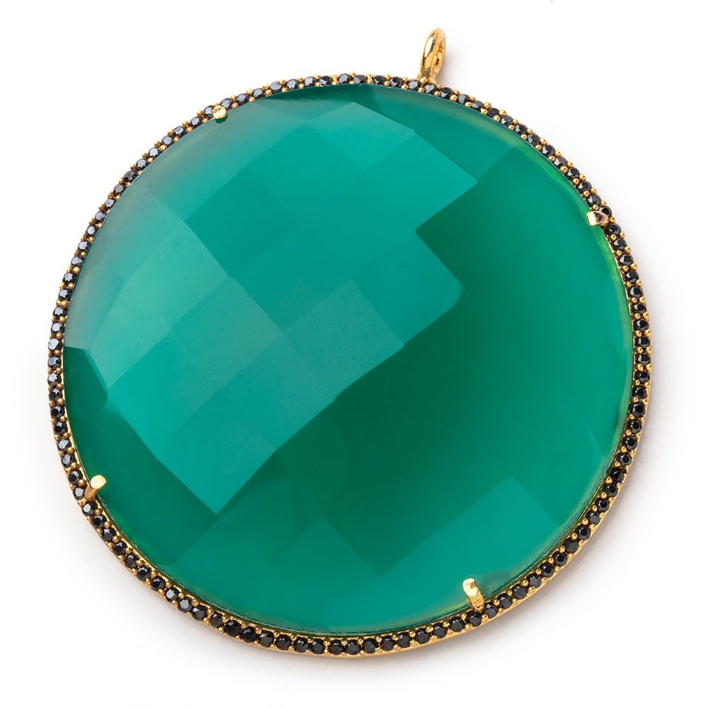 43mm Vermeil & Black CZ Bezel Green Onyx Coin Pendant 1 Focal Bead - Beadsofcambay.com