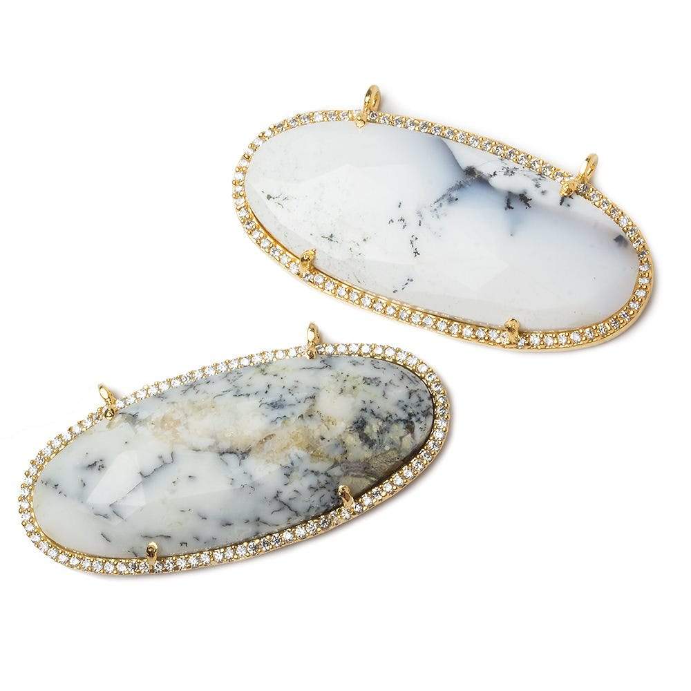 43x18mm Gold Bezeled CZ & Dendritic Opal Oval East West Connector 1 pc - Beadsofcambay.com