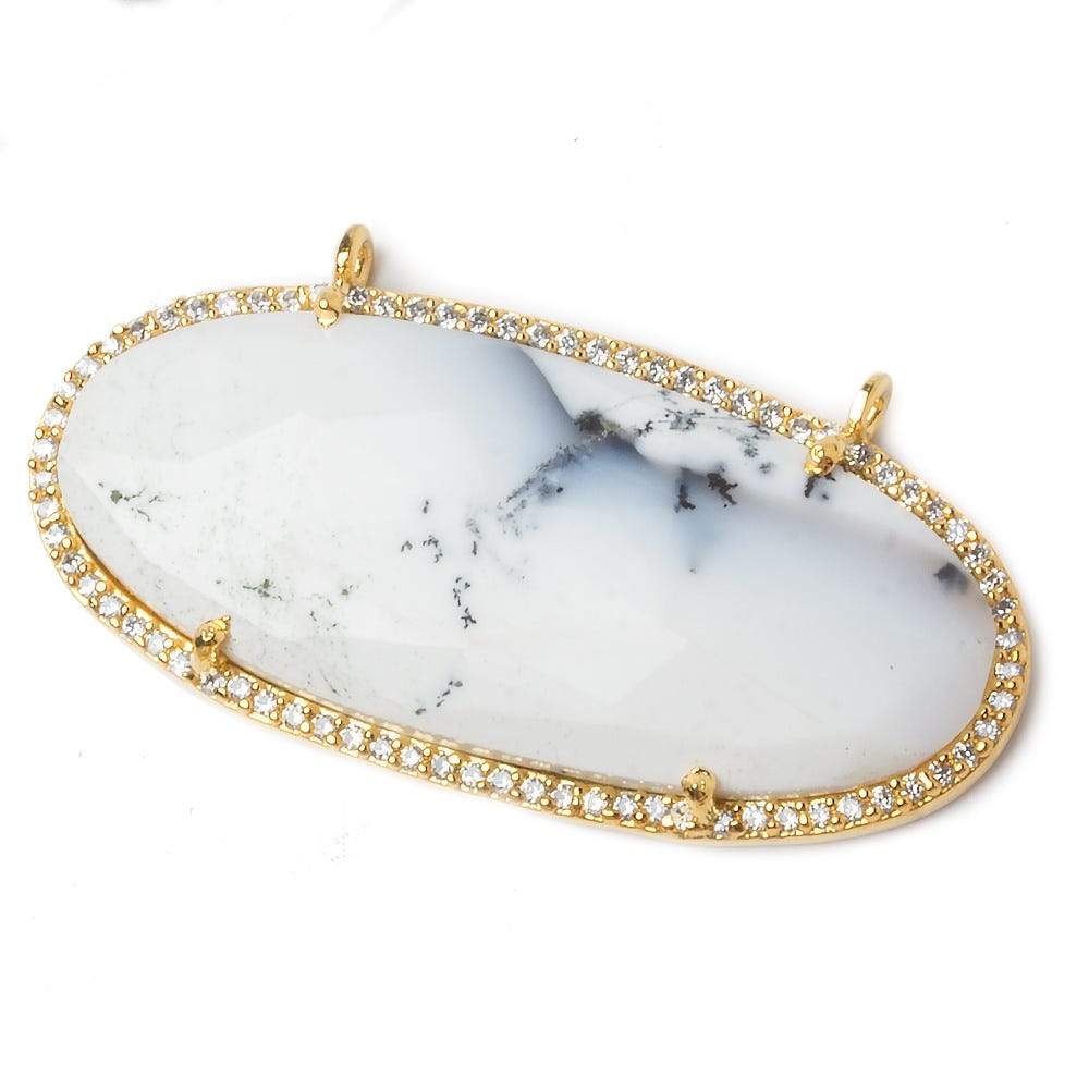 43x18mm Gold Bezeled CZ & Dendritic Opal Oval East West Connector 1 pc - Beadsofcambay.com