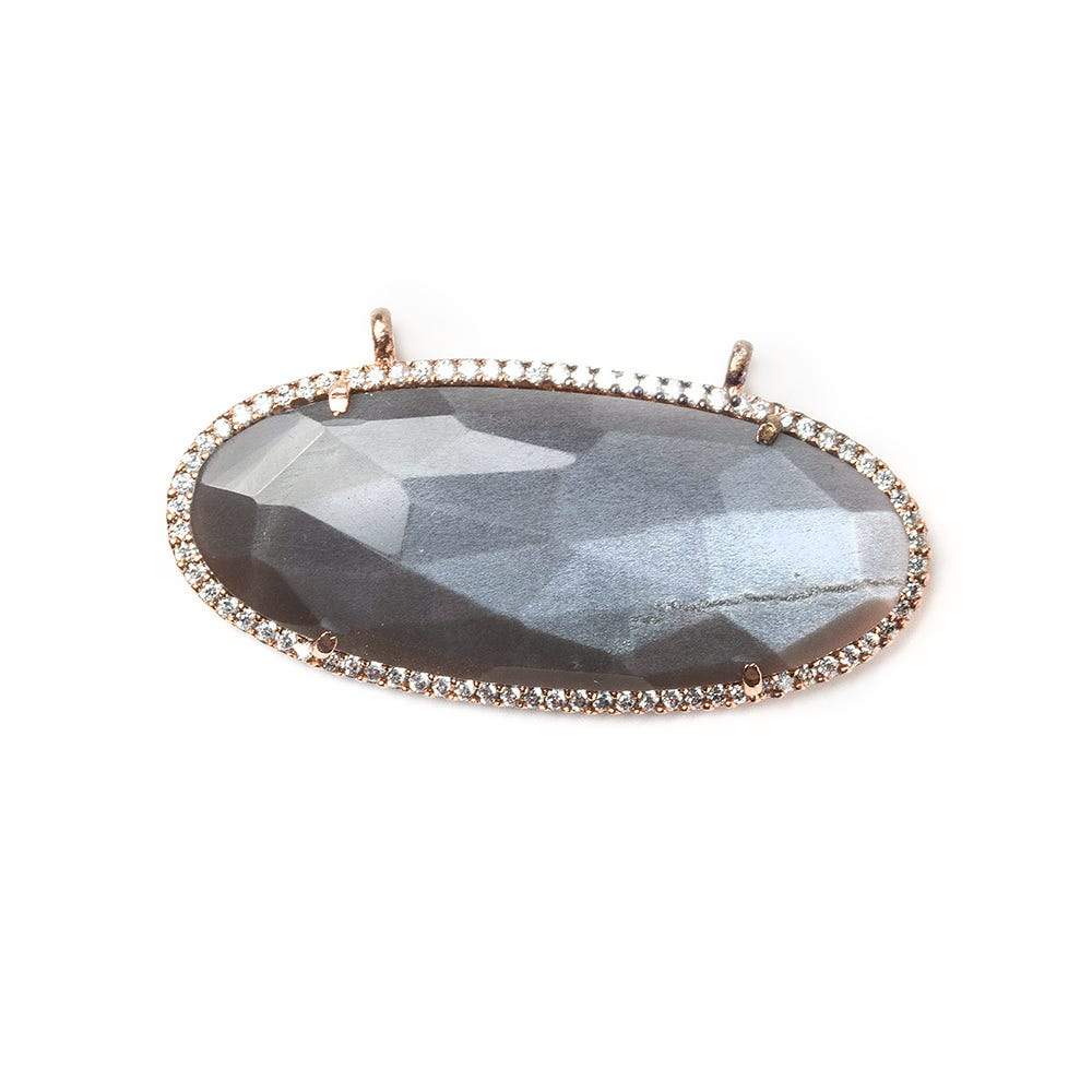 43x18mm Rose Gold CZ Bezel & Chocolate Moonstone Faceted Oval East West Connector 1 piece - Beadsofcambay.com