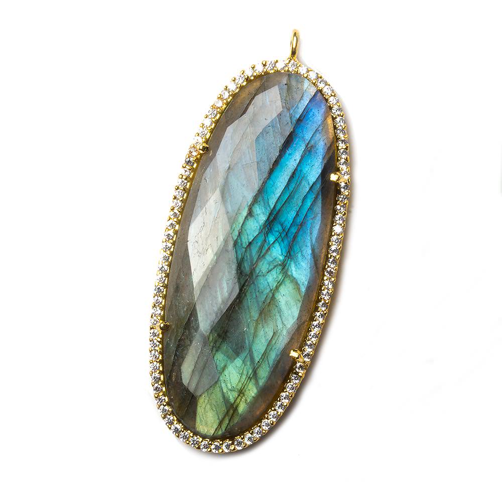 43x19mm Gold Bezeled White CZ and Labradorite Oval Pendant 1 piece - Beadsofcambay.com