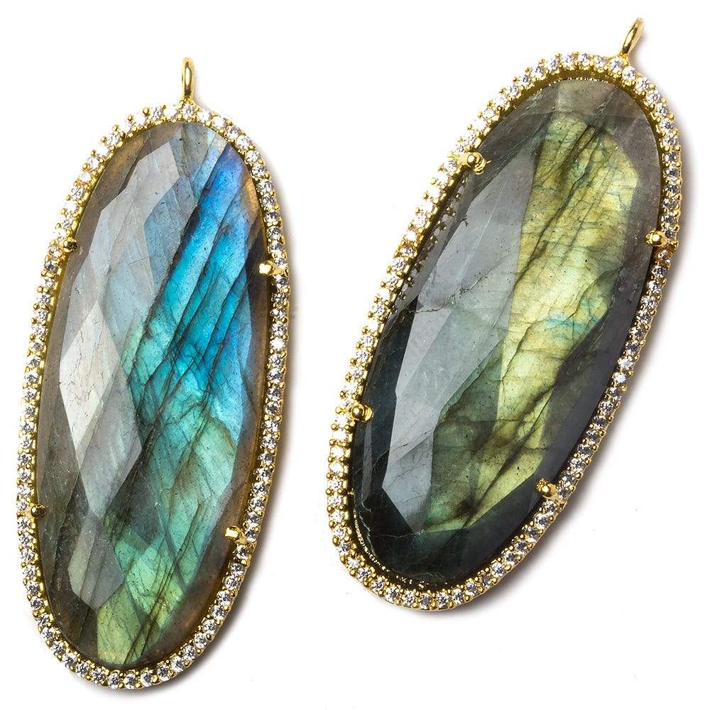 43x19mm Gold Bezeled White CZ and Labradorite Oval Pendant 1 piece - Beadsofcambay.com