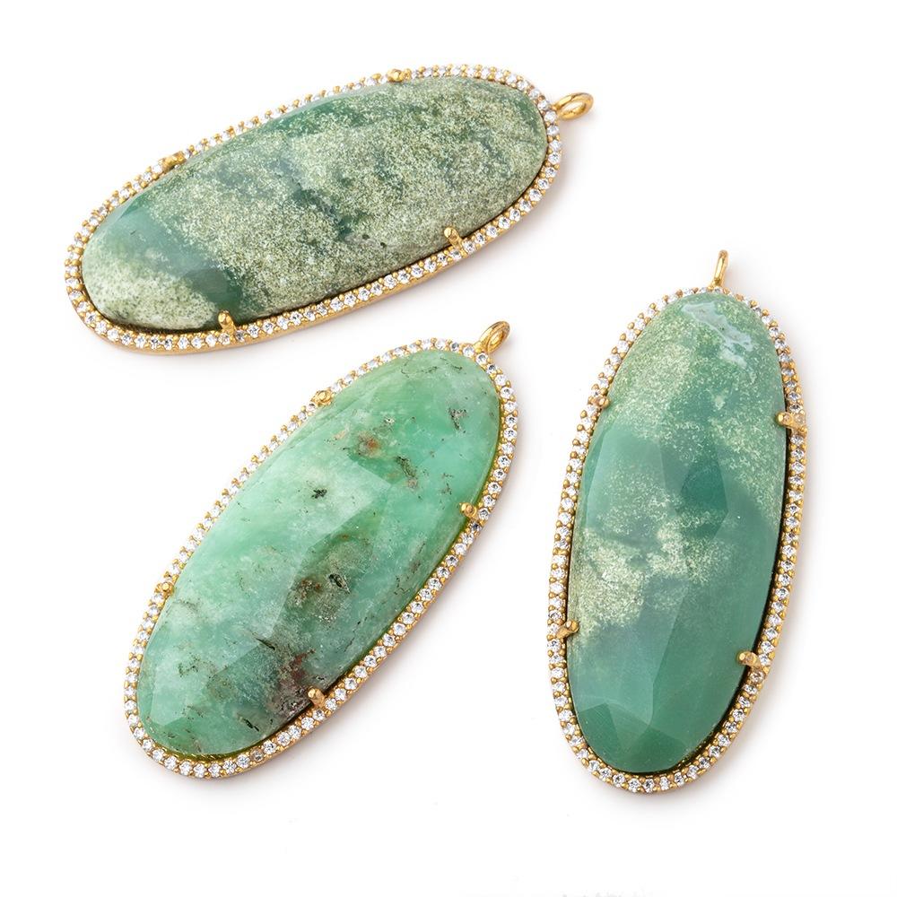 43x19mm Vermeil CZ Bezel & Chrysoprase faceted oval Pendant 1 piece - Beadsofcambay.com