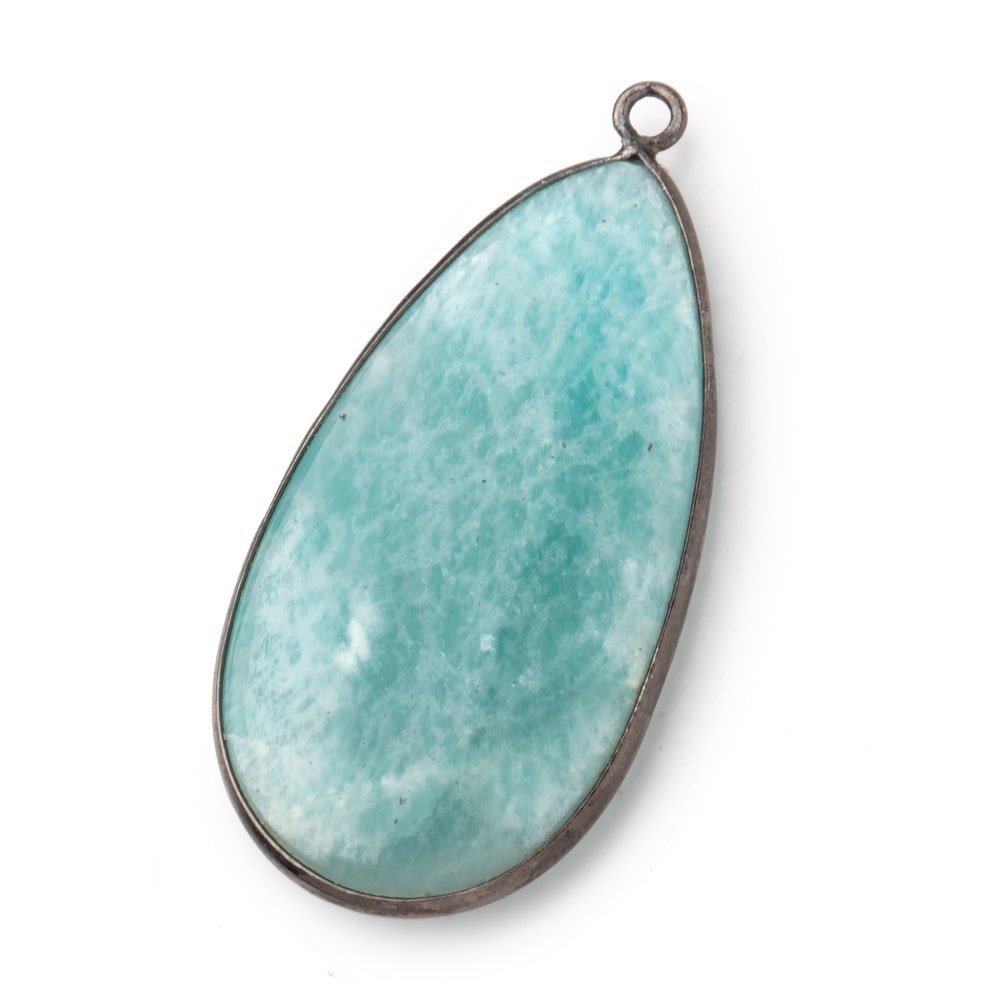 43x22mm Black Gold .925 Bezel Amazonite Plain Pear Pendant 1 Focal Bead - Beadsofcambay.com