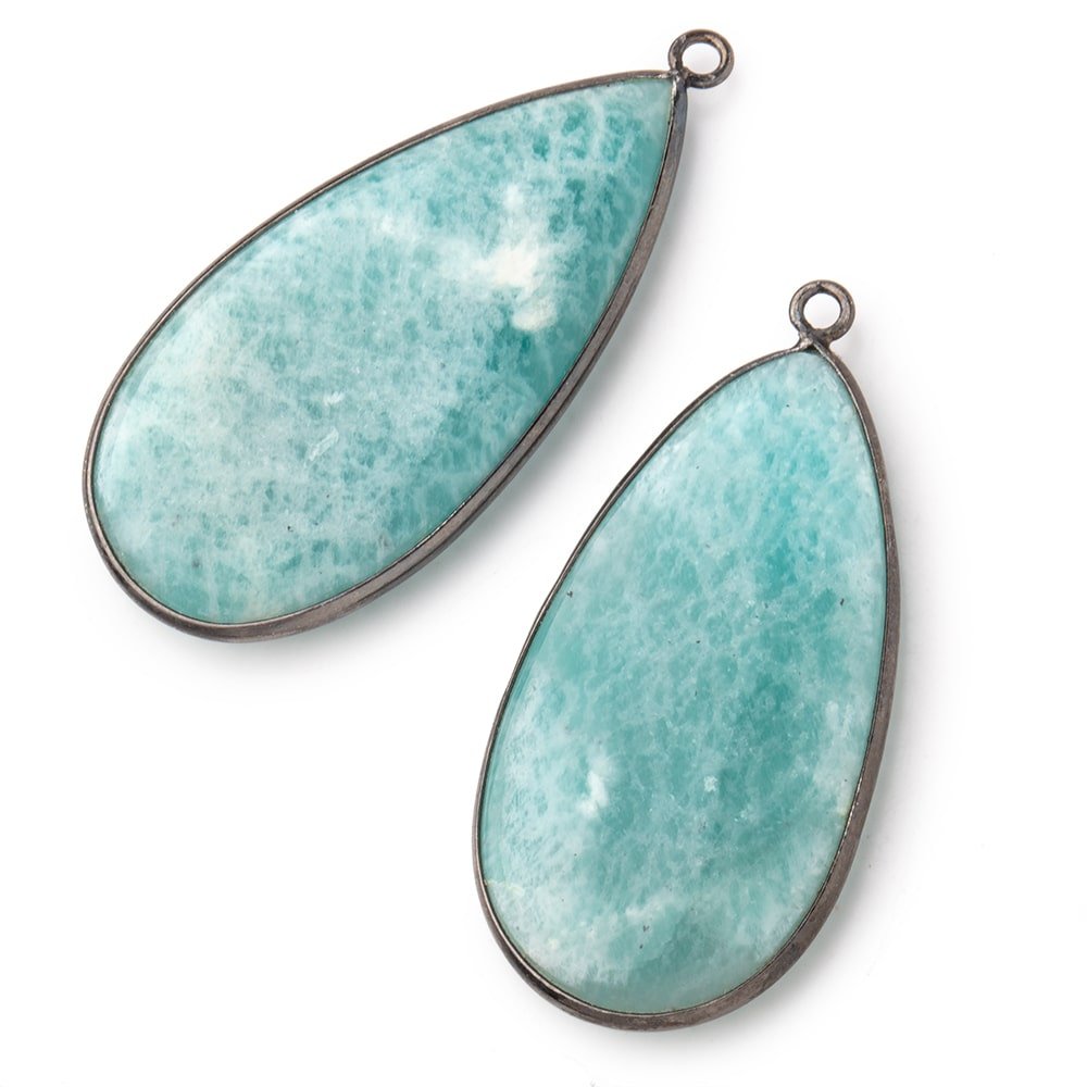 43x22mm Black Gold .925 Bezel Amazonite Plain Pear Pendant 1 Focal Bead - Beadsofcambay.com