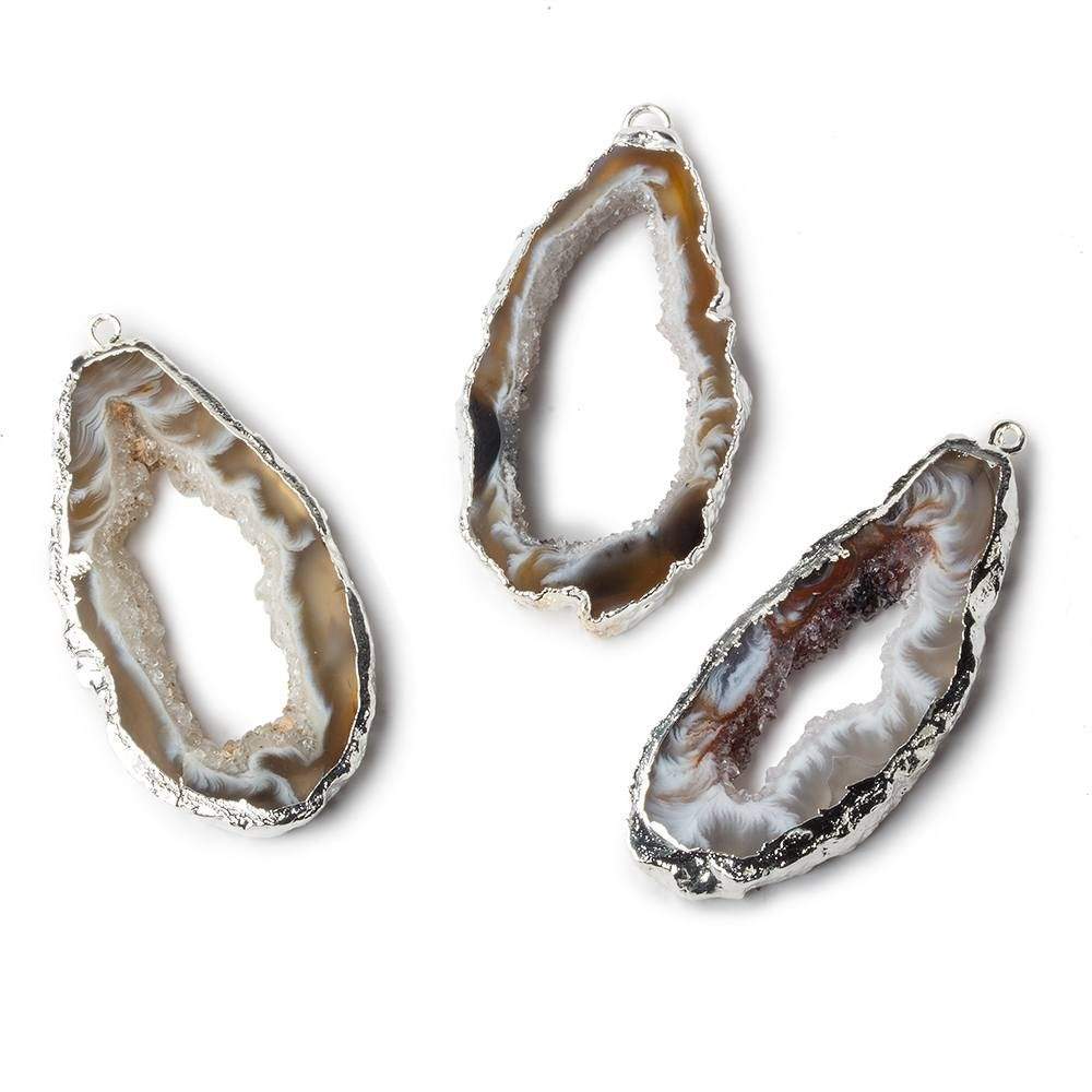 43x24x4mm Silver Leafed Occo Agate Drusy Natural Crystal Slice Pendant 1 piece - Beadsofcambay.com