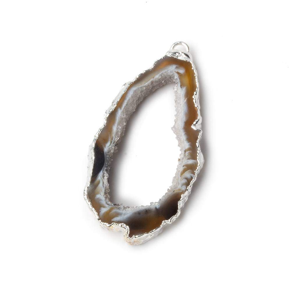 43x24x4mm Silver Leafed Occo Agate Drusy Natural Crystal Slice Pendant 1 piece - Beadsofcambay.com