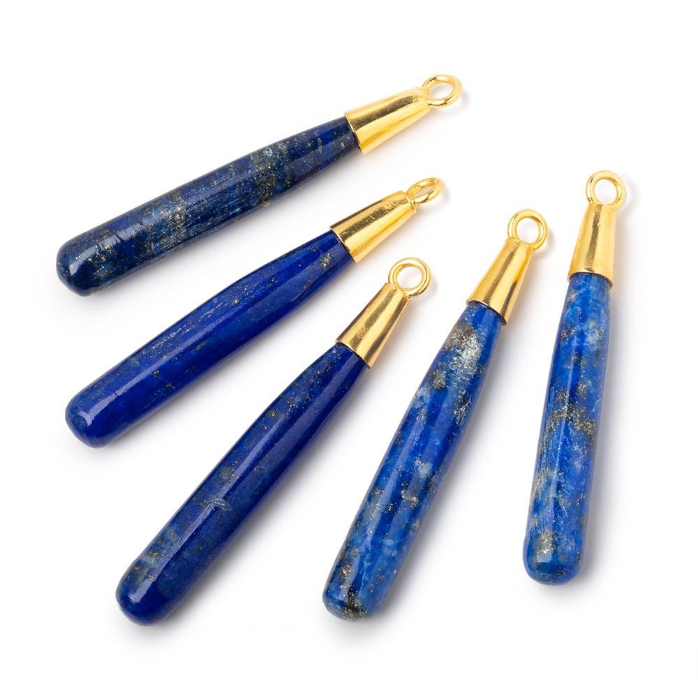 43x6.5mm Vermeil Capped Lapis Lazuli Plain Tear Drop Pendant 1 piece - Beadsofcambay.com