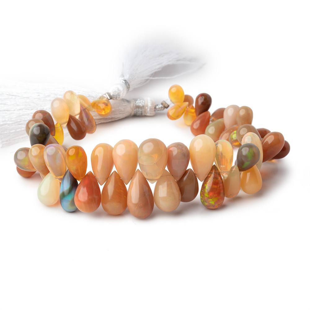 7-13mm Ethiopian Opal Plain Tear Drop Beads 6.5 inch 56 pieces - BeadsofCambay.com