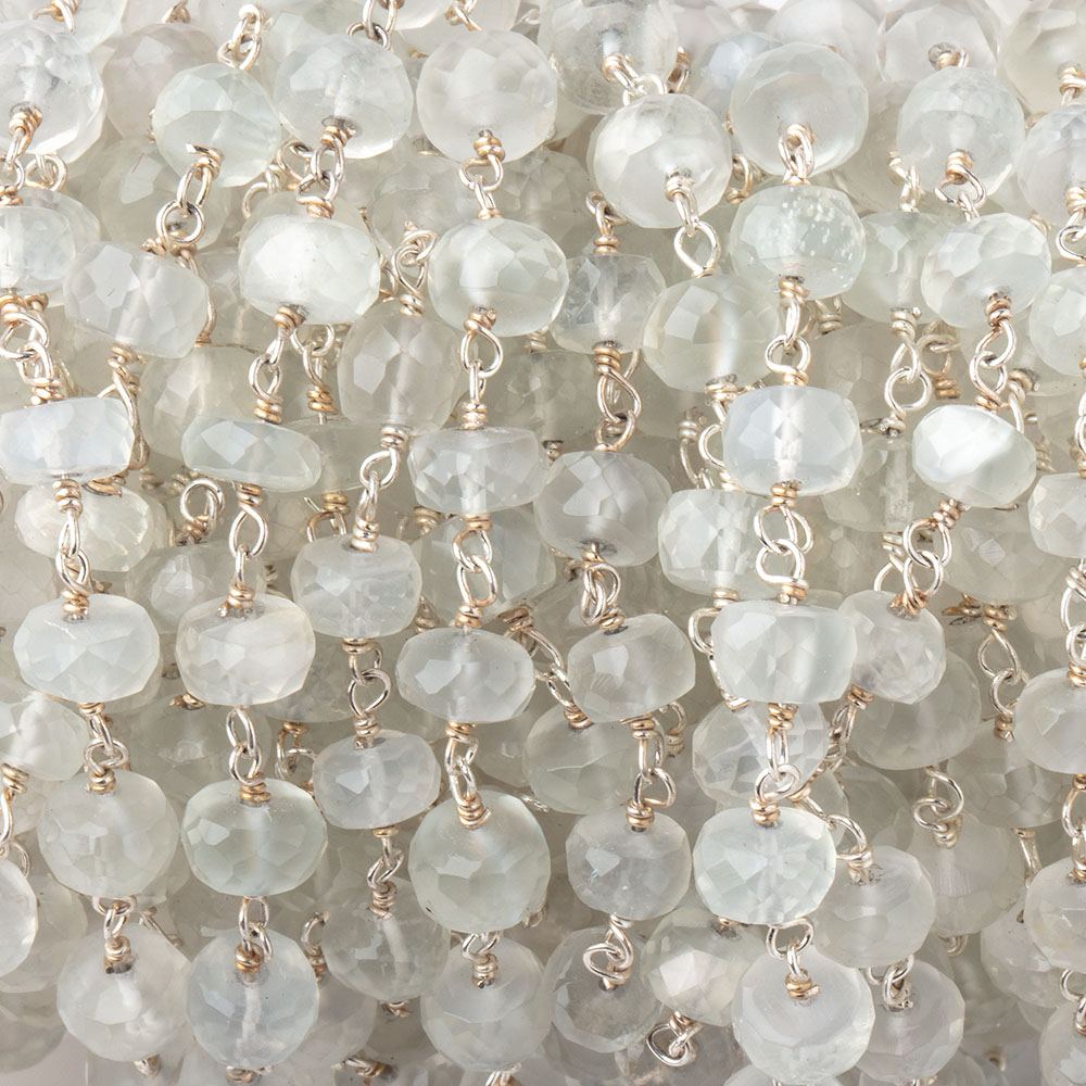 5-5.5mm Ceylon Moonstone faceted rondelles on .925 Sterling Silver Chain - BeadsofCambay.com