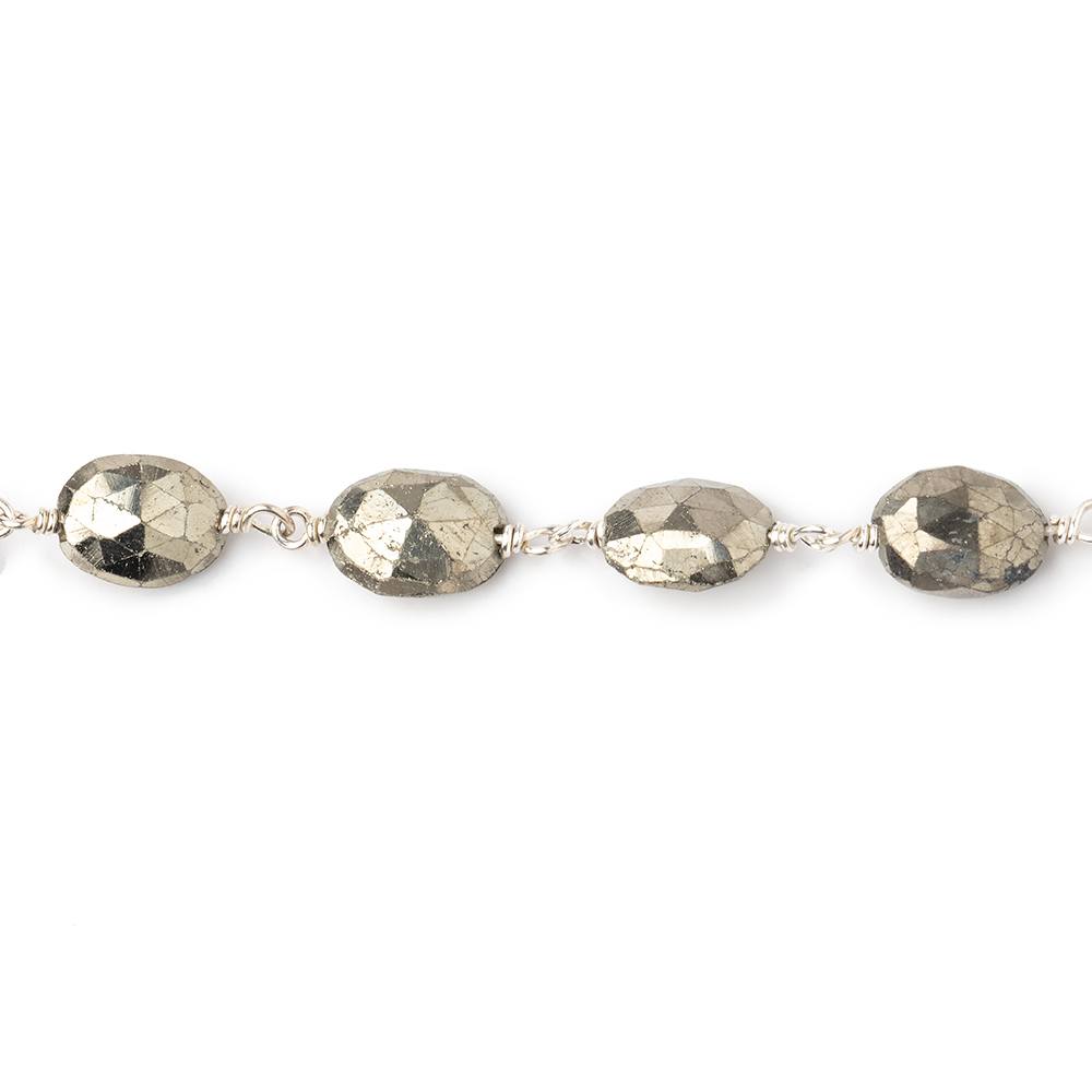 9x6mm Pyrite faceted oval Silver plated Chain by the foot 21 pieces - BeadsofCambay.com