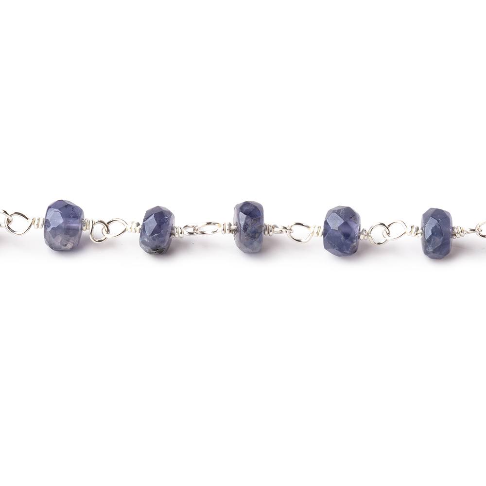 5mm Iolite faceted rondelle Silver plated Chain by the foot 37 pcs - BeadsofCambay.com