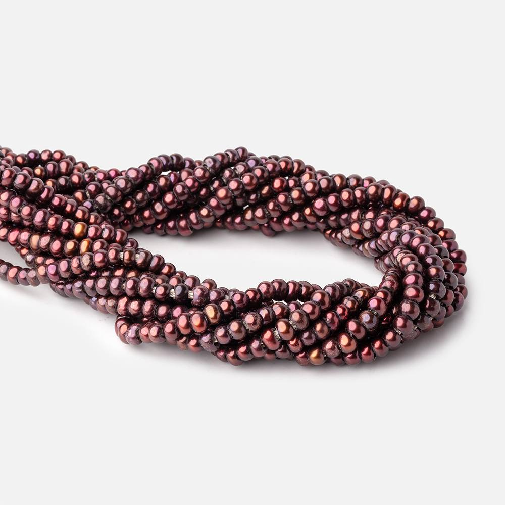 BeadsofCambay 5mm Port Wine 2.5mm Large Hole Off Round Pearls 15 inch 122 Beads