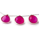 10mm Silver Bezeled Fuchsia Chalcedony Faceted Heart Beads 7 inch 11 pieces