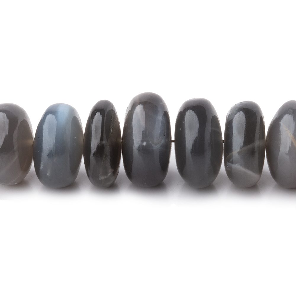 6-12mm Platinum Grey Moonstone Plain Rondelle Beads 8 inch 35 pieces - BeadsofCambay.com