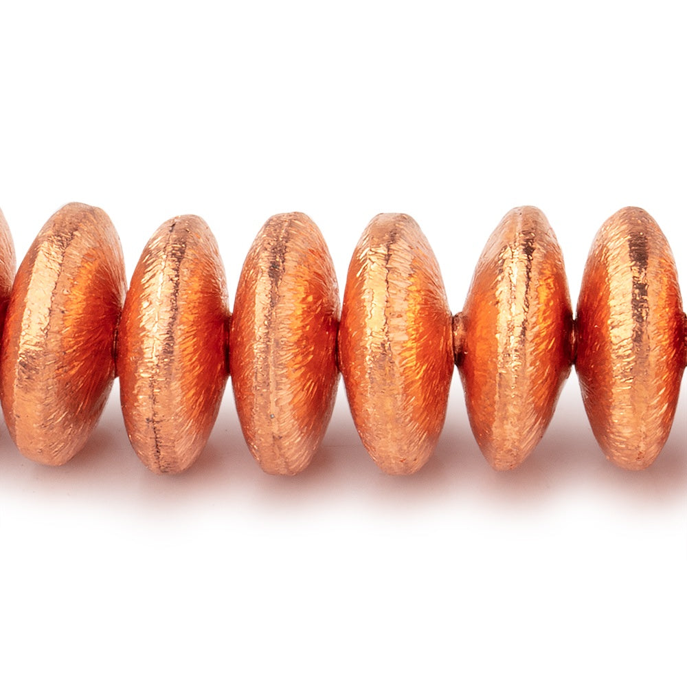 12mm Copper Brushed Disc Beads 8 inch 38 beads - BeadsofCambay.com