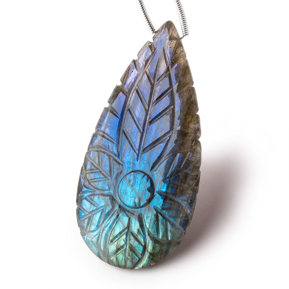 44.5x22mm Labradorite Hand Carved Pear Focal Bead 1 piece - Beadsofcambay.com