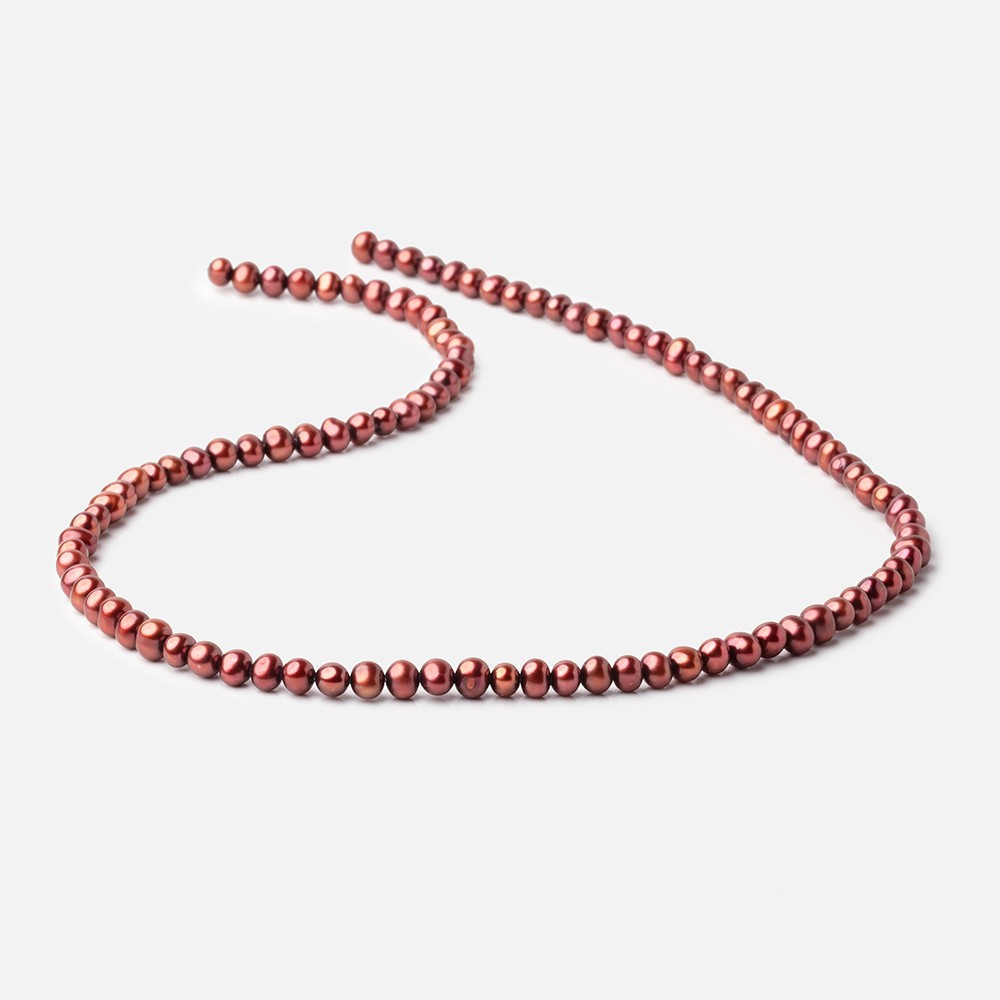 5x4mm Cinnamon Side Drilled Off Round Freshwater Pearl Beads 16 inch 96 pieces - BeadsofCambay.com