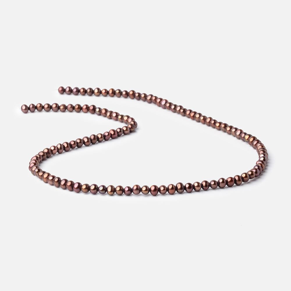 4.5x4mm Walnut Brown Side Drilled Off Round Freshwater Pearls 16 inch 110 pieces - BeadsofCambay.com