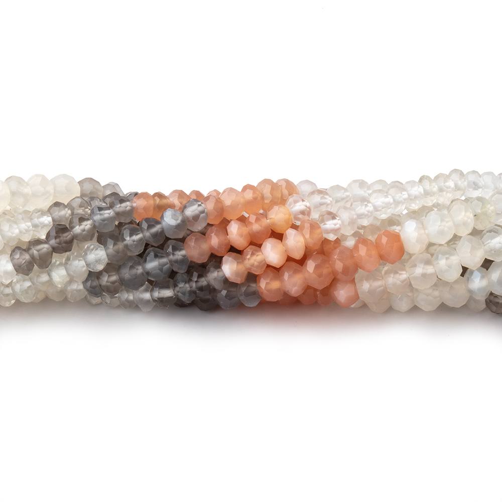 3.5-4mm Multi Color Moonstone Faceted Rondelle Beads 14 inches 134 pieces - BeadsofCambay.com