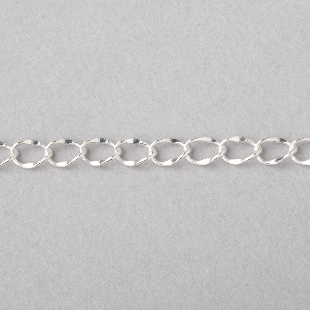 4mm Silver plated Twist Oval Link Chain by the Foot - BeadsofCambay.com