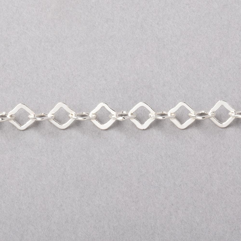 4mm Silver plated Flat Square Link Chain by the Foot - BeadsofCambay.com