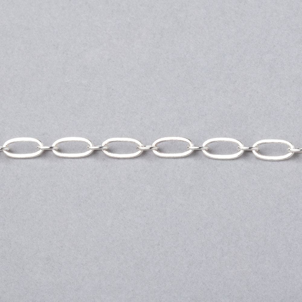 3mm Silver plated Drawn Oval & Link Chain by the Foot - BeadsofCambay.com