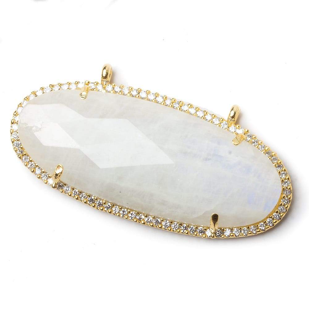 44x18mm Gold Bezeled CZ & Rainbow Moonstone Oval East West Connector 1 pc - Beadsofcambay.com
