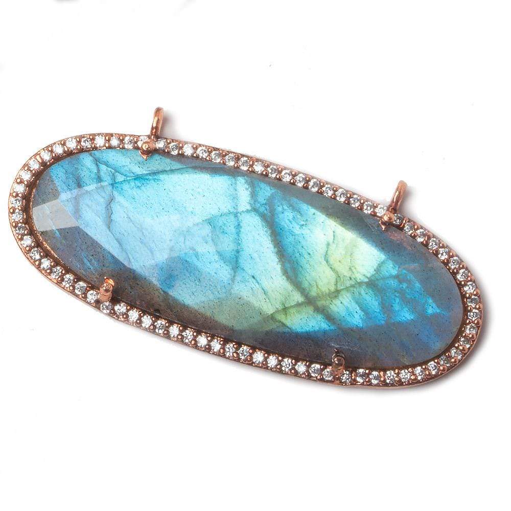44x18mm Rose Gold Bezeled CZ & Labradorite Oval East West Connector 1 pc - Beadsofcambay.com