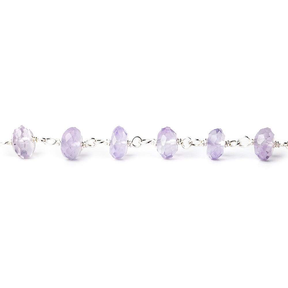 4.5-5.5mm Pink Amethyst faceted rondelle Silver plated Chain by the foot 40pcs - Beadsofcambay.com