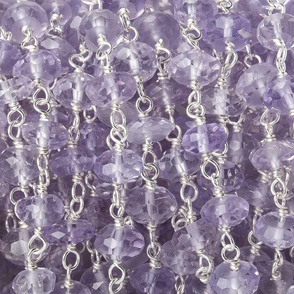 4.5-5.5mm Pink Amethyst faceted rondelle Silver plated Chain by the foot 40pcs - Beadsofcambay.com
