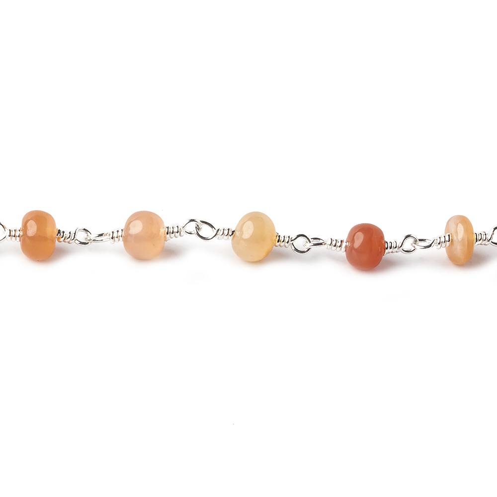 4.5-5mm Angel Skin Peach Moonstone plain rondelles Silver plated Chain by the foot 30 beads per - Beadsofcambay.com