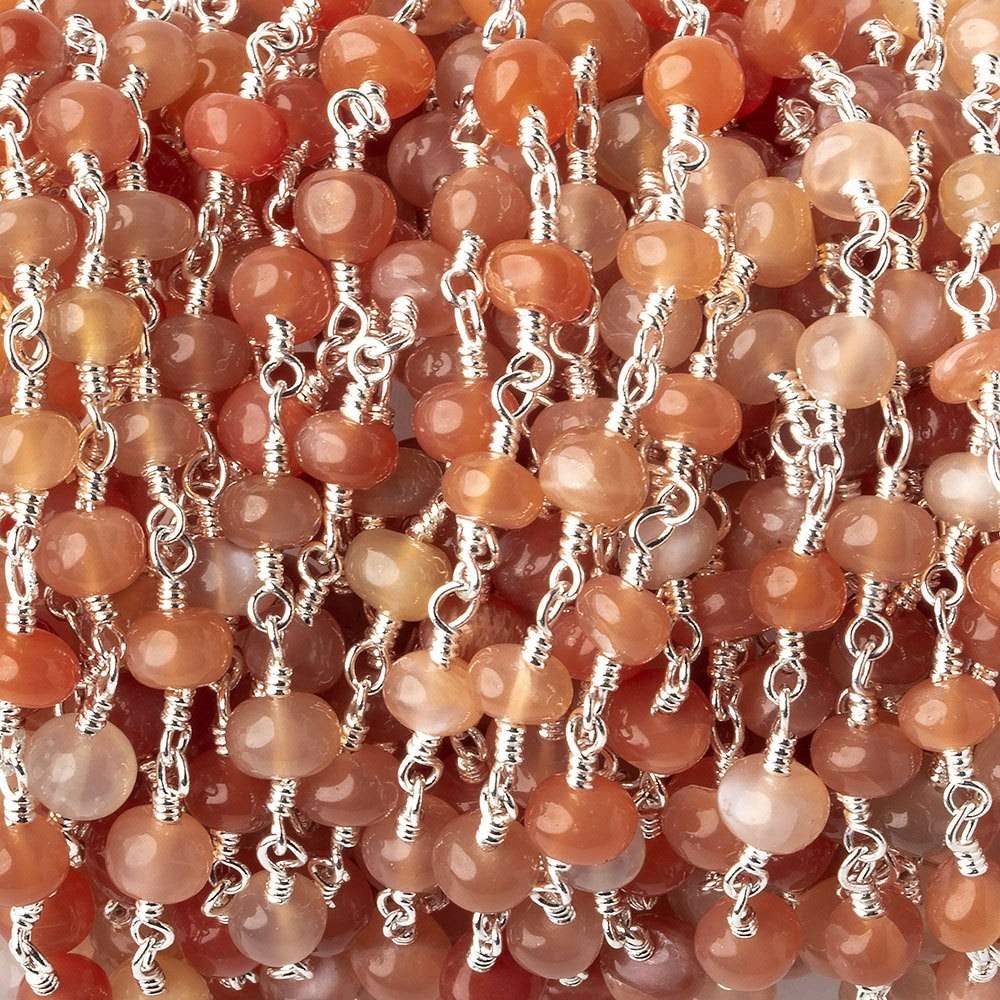 4.5-5mm Angel Skin Peach Moonstone plain rondelles Silver plated Chain by the foot 30 beads per - Beadsofcambay.com