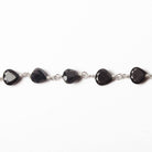 4.5-5mm Black Spinel Bezel Faceted Hearts on Silver Plated Chain by the foot 29 pcs - Beadsofcambay.com