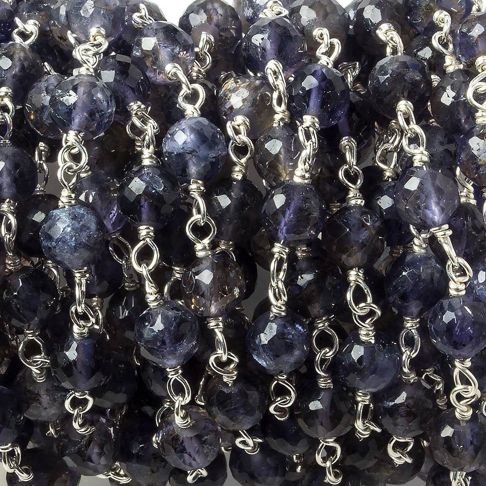 4.5-5mm Iolite faceted round .925 Silver Chain by the foot 30 pieces - Beadsofcambay.com