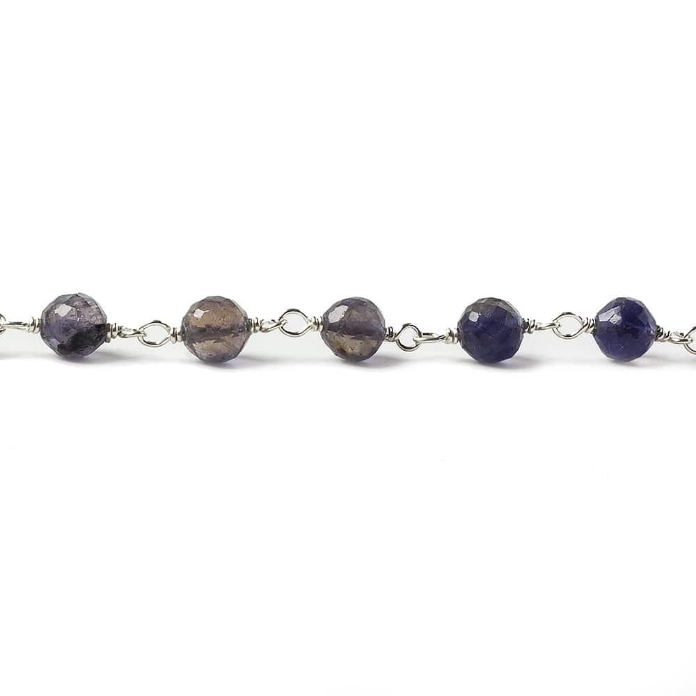 4.5-5mm Iolite faceted round .925 Silver Chain by the foot 30 pieces - Beadsofcambay.com