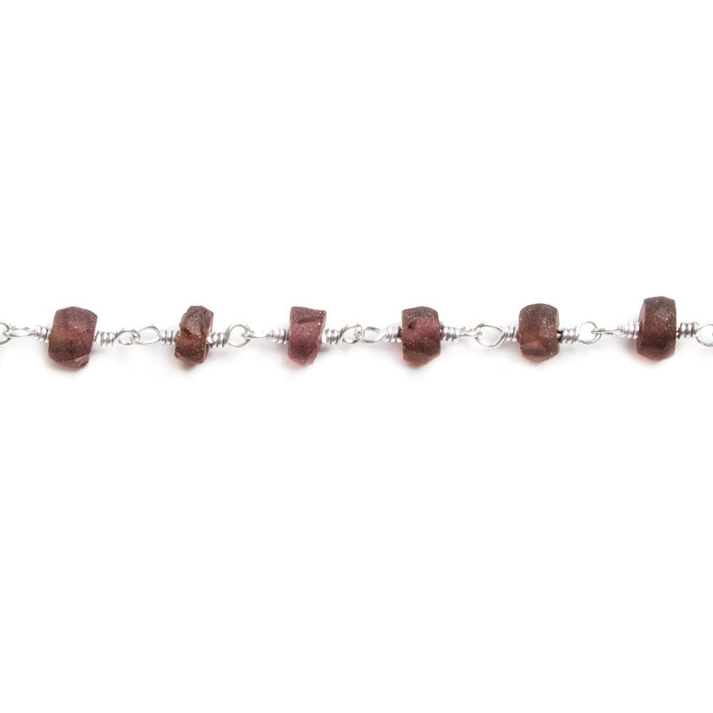 4.5-5mm Matte Garnet rondelle Silver plated Chain by the foot 32 pieces - Beadsofcambay.com