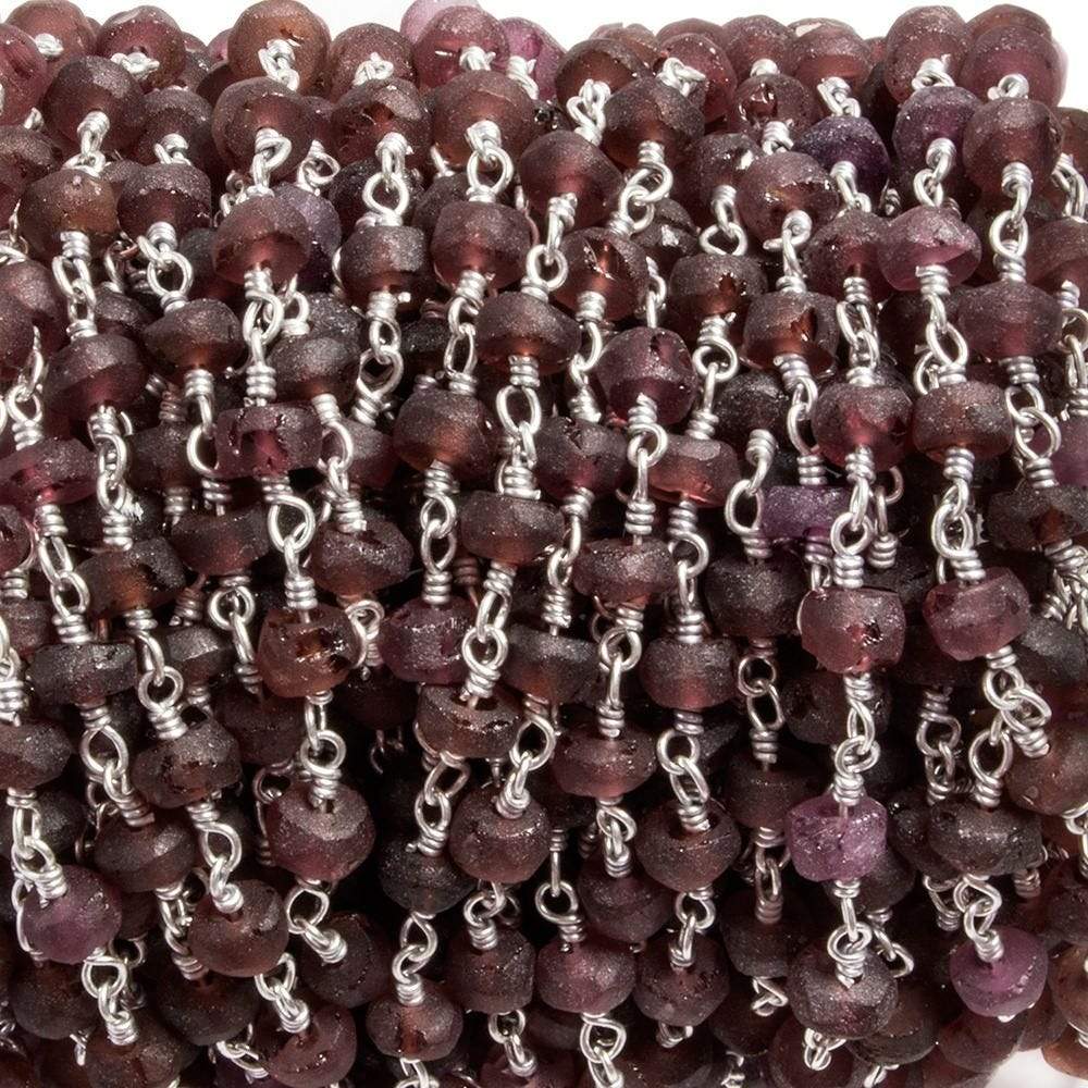 4.5-5mm Matte Garnet rondelle Silver plated Chain by the foot 32 pieces - Beadsofcambay.com