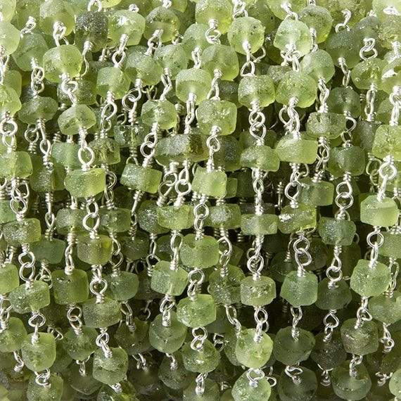 4.5-5mm Matte Peridot Silver plated Chain by the foot 35 pcs - Beadsofcambay.com