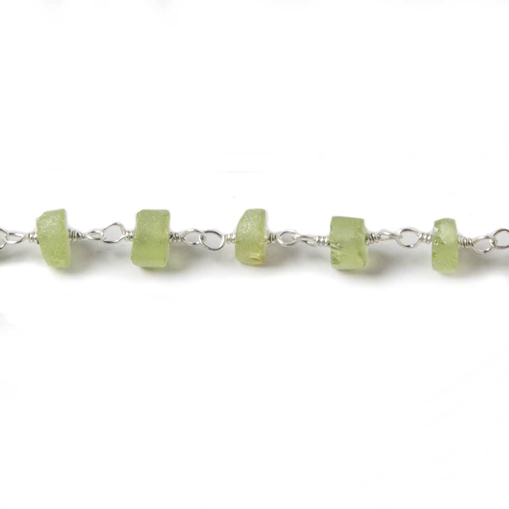 4.5-5mm Matte Peridot Silver plated Chain by the foot 35 pcs - Beadsofcambay.com