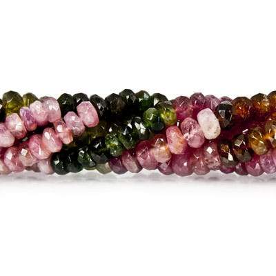 4.5-5mm Multi Color Tourmaline Beads Faceted Rondelle 14.5 inch 160 pcs - Beadsofcambay.com