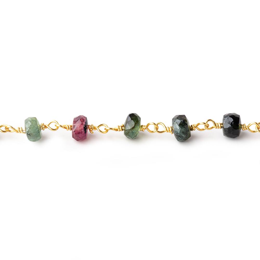 4.5-5mm Multi Color Tourmaline Faceted Rondelles on Vermeil Chain by the Foot - Beadsofcambay.com