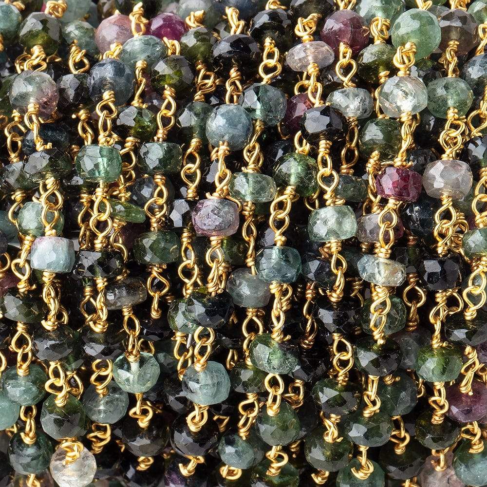 4.5-5mm Multi Color Tourmaline Faceted Rondelles on Vermeil Chain by the Foot - Beadsofcambay.com
