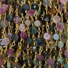 4.5-5mm Multi Color Tourmaline plain coin Gold plated Chain by the foot 25 beads A - Beadsofcambay.com