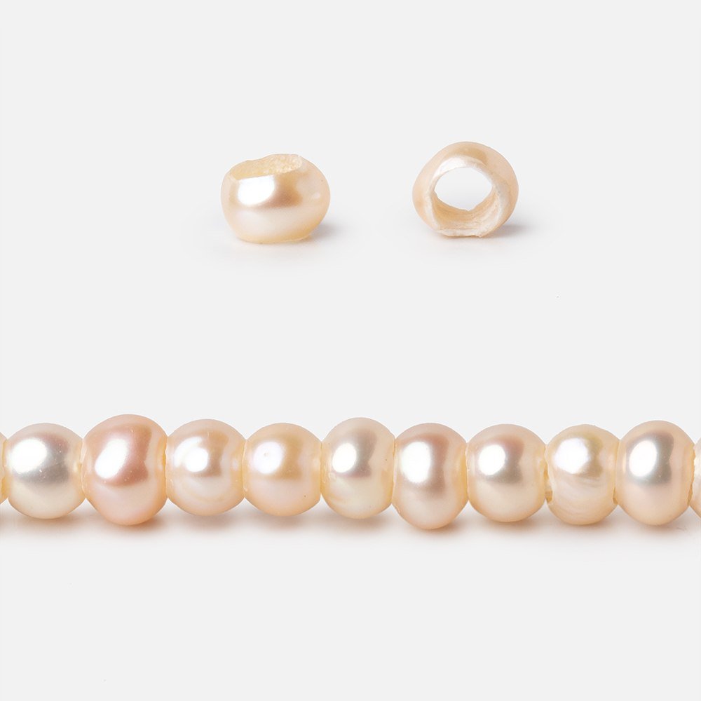 4.5-5mm Peach Off Round Large Hole Freshwater Pearls 15 inch 110 Beads - Beadsofcambay.com