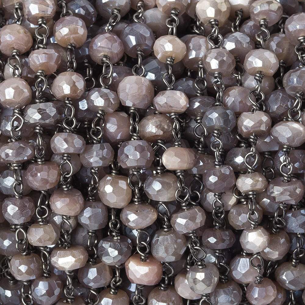 4.5-5mm Silver Mystic Multi Moonstone faceted rondelle Black Gold .925 Silver Chain by the foot 38 beads - Beadsofcambay.com
