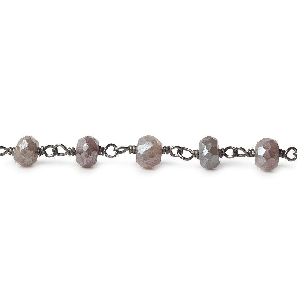 4.5-5mm Silver Mystic Multi Moonstone faceted rondelle Black Gold .925 Silver Chain by the foot 38 beads - Beadsofcambay.com