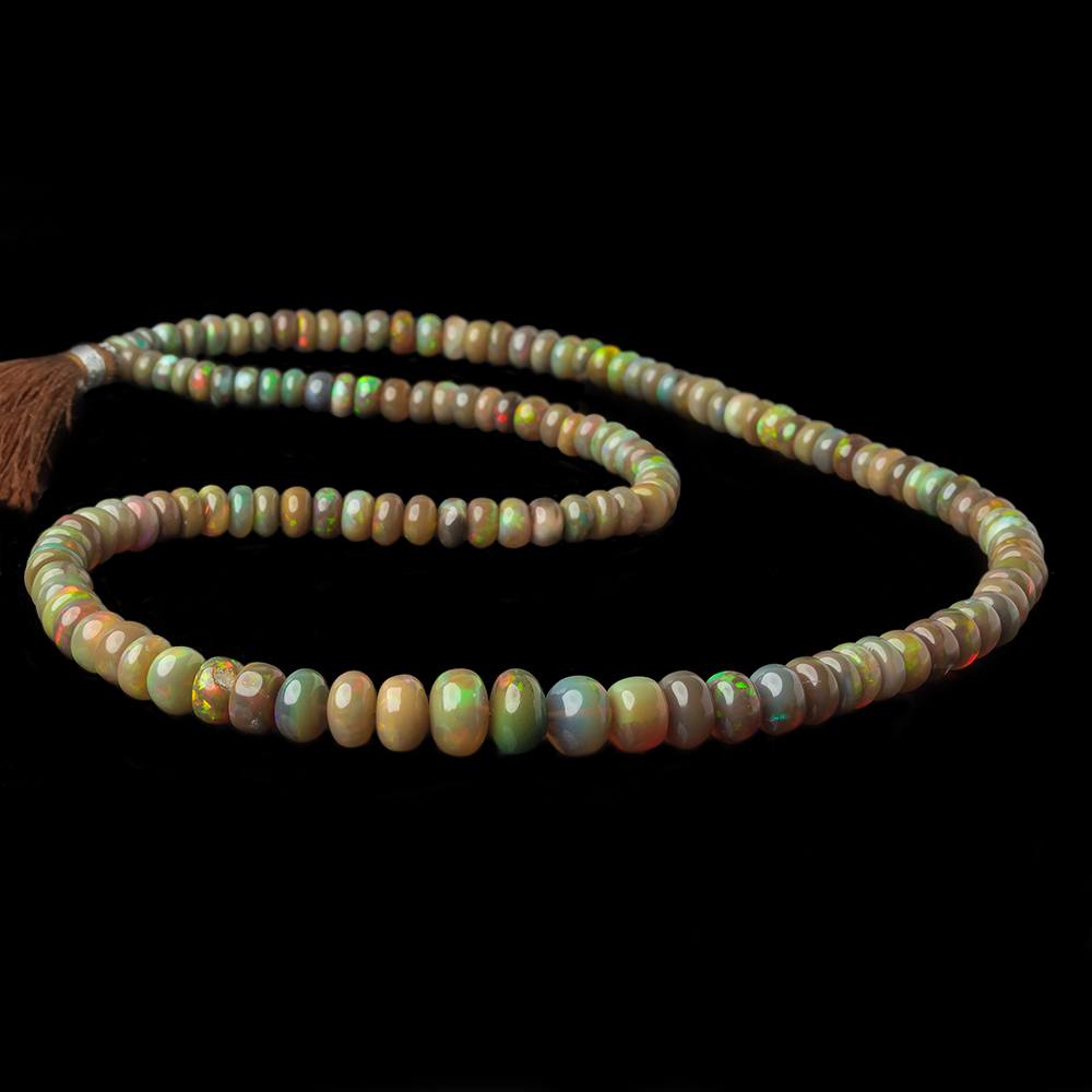 4.5-8.5mm Olive Green Ethiopian Opal Plain Rondelle beads 18 inch 138 pieces - Beadsofcambay.com
