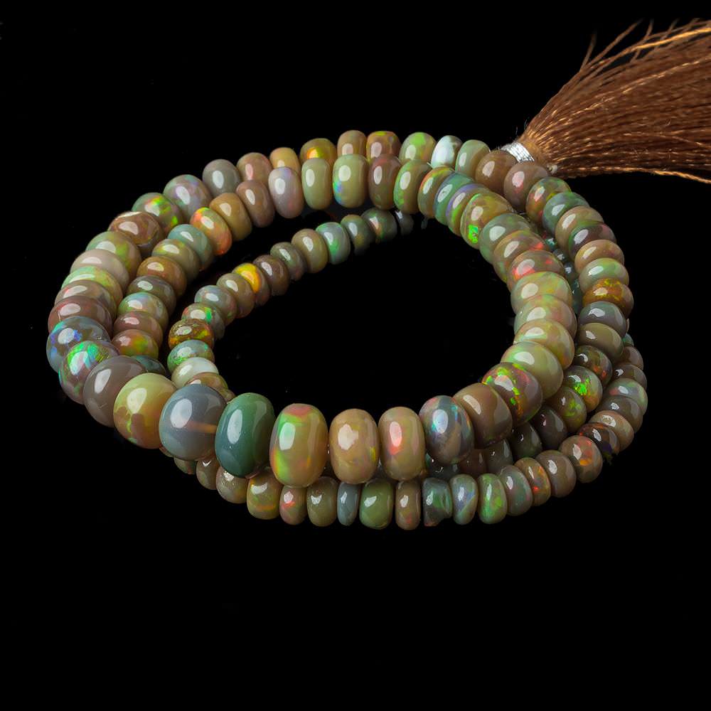 4.5-8.5mm Olive Green Ethiopian Opal Plain Rondelle beads 18 inch 138 pieces - Beadsofcambay.com